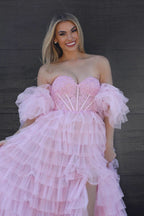 Sweet A-Line Sweetheart Glitter Tulle Prom Dress with Slit BM bride