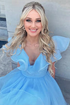 Elegant A Line V Neck Organza Ruffles Homecoming Dress BM bride