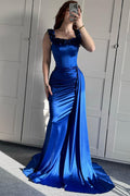 Off the Shoulder Sleeveless Mermaid Long Prom Dress With Ruffles