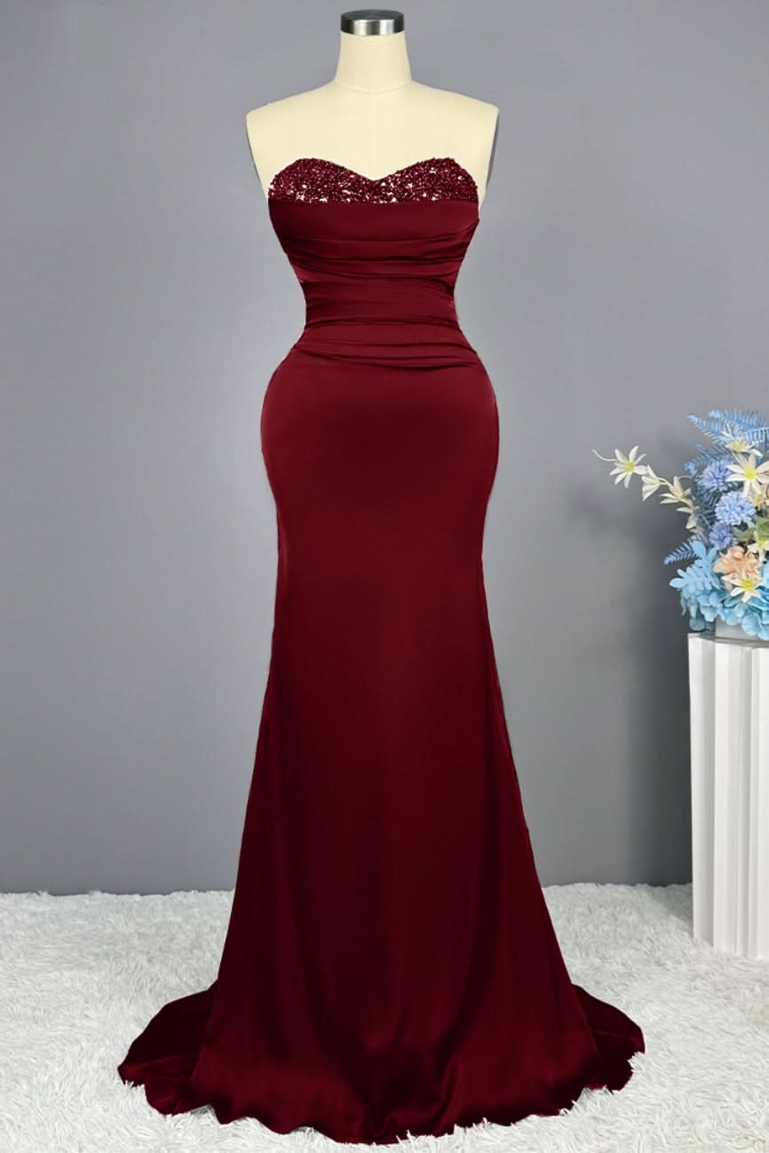 Red Sweetheart Sleeveless Sequined Mermaid Prom Dress BM bride