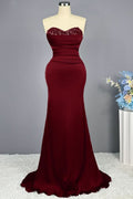Red Sweetheart Sleeveless Sequined Mermaid Prom Dress BM bride