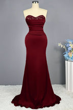 Red Sweetheart Sleeveless Sequined Mermaid Prom Dress BM bride