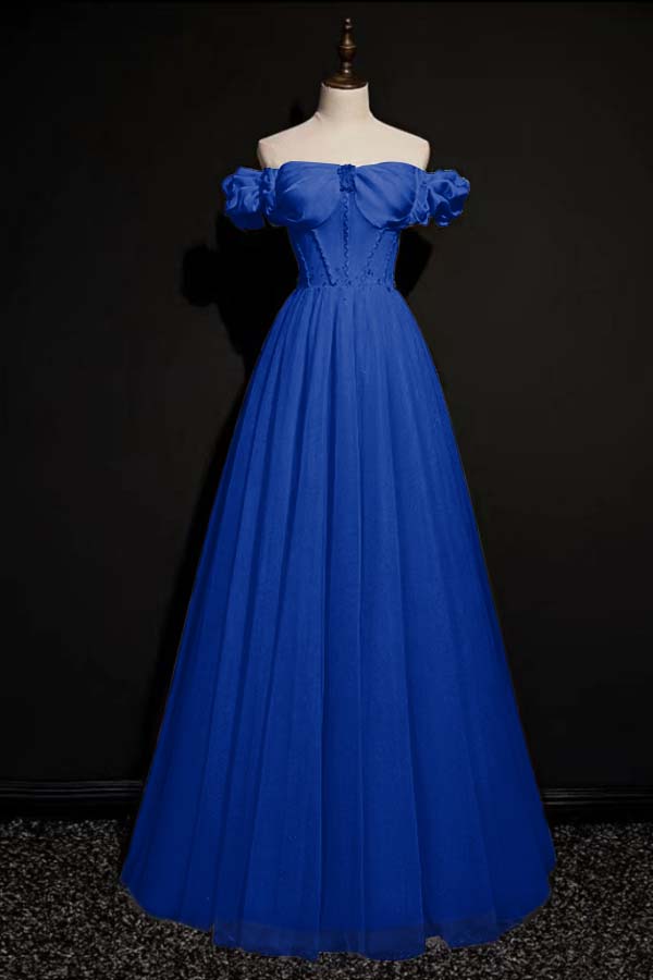 Off the Shoulder Strapless Sleeveless Long Prom Dress With Tulle BMBRIDE