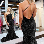 Royal Blue One-Shoulder Sequined Mermaid Prom Dress BM bride