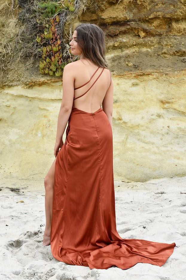 Burnt Orange Mermaid Prom Dress with Slit BM bride