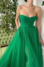 Glamorous Green Sleeveless Sweetheart Tulle Prom Dress with Split BM bride