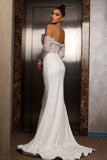 White Long Mermaid Wedding Dress with Beading and Split BM bride