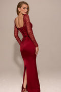 Long Sleeves Mermaid Split Long Ruffles Prom Dress With Pleated