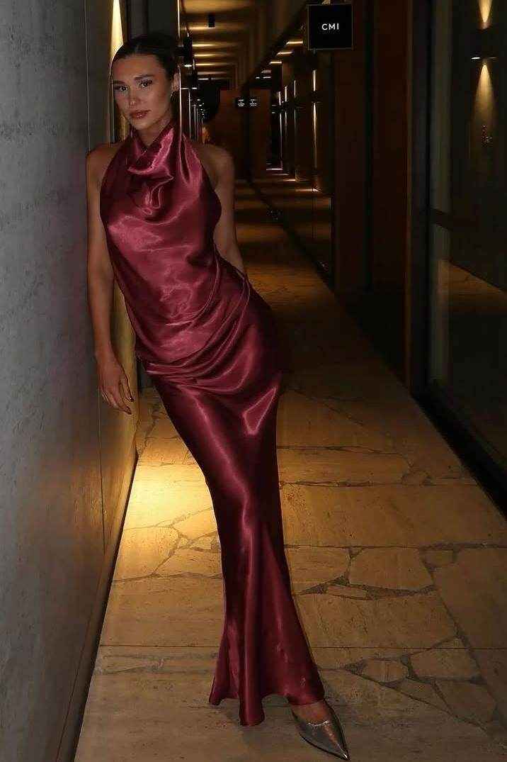 Halter Sleeveless Long Mermaid Prom Dress With Pleated Backless