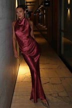 Halter Sleeveless Long Mermaid Prom Dress With Pleated Backless