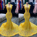 Yellow Sequins Mermaid Prom Dress Sleeveless BM bride
