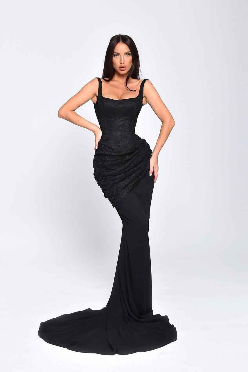 Spaghetti Strap Sleeveless Long Mermaid Prom Dress With Lace Embroidery
