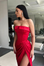 Red Strapless Mermaid Evening Dress Charmeuse with Split BM bride