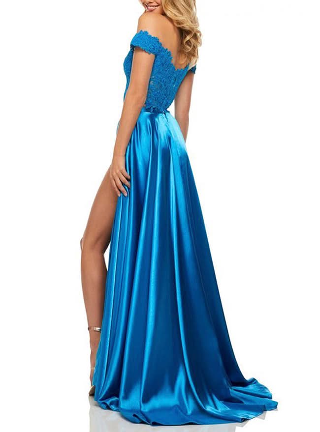 Off-the-Shoulder Two Pieces Prom Dress with Appliques and Slit BM bride
