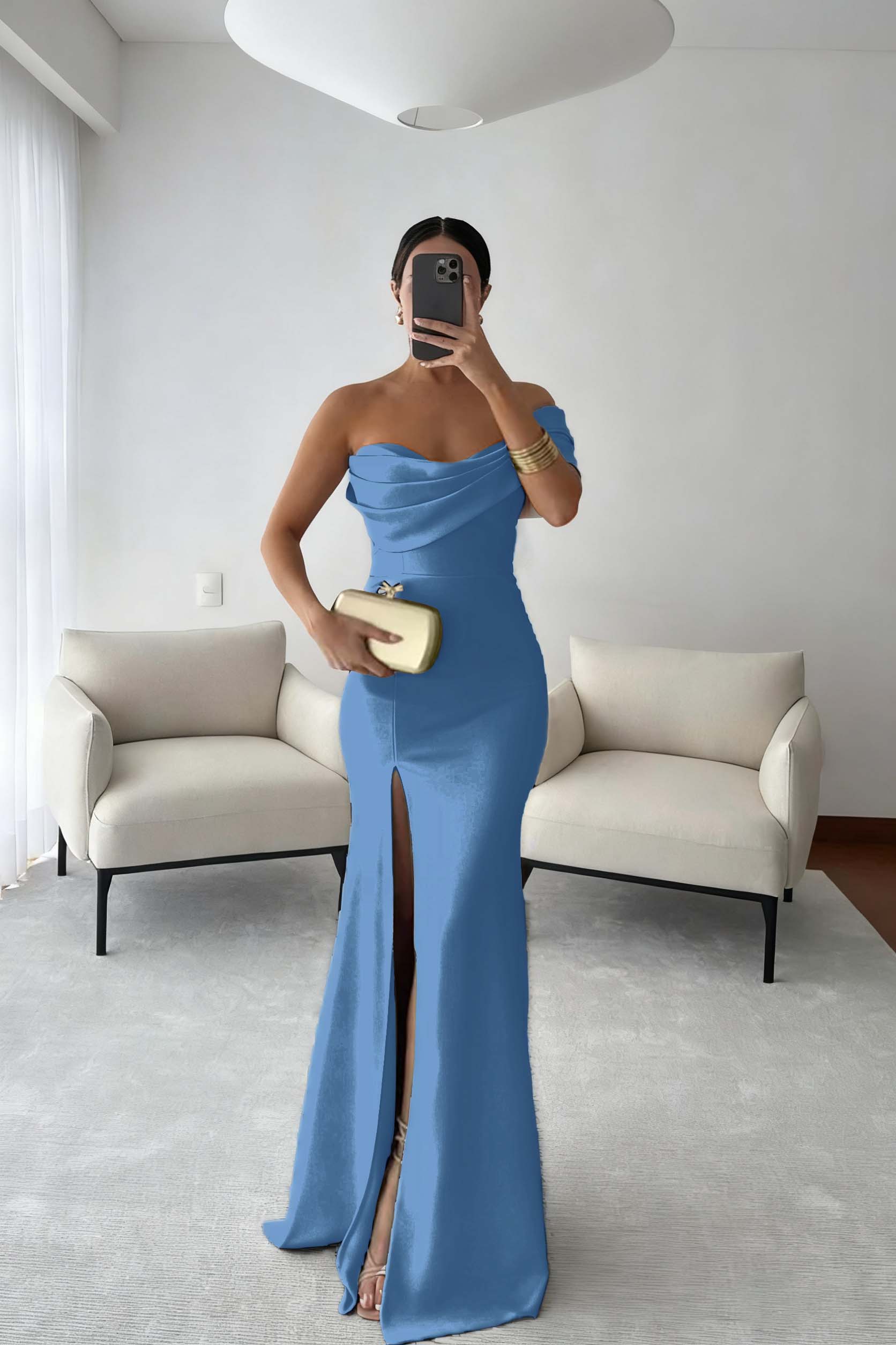 One Shoulder Sleeveless Long Mermaid Prom Dress With Split Pleated BMBRIDE