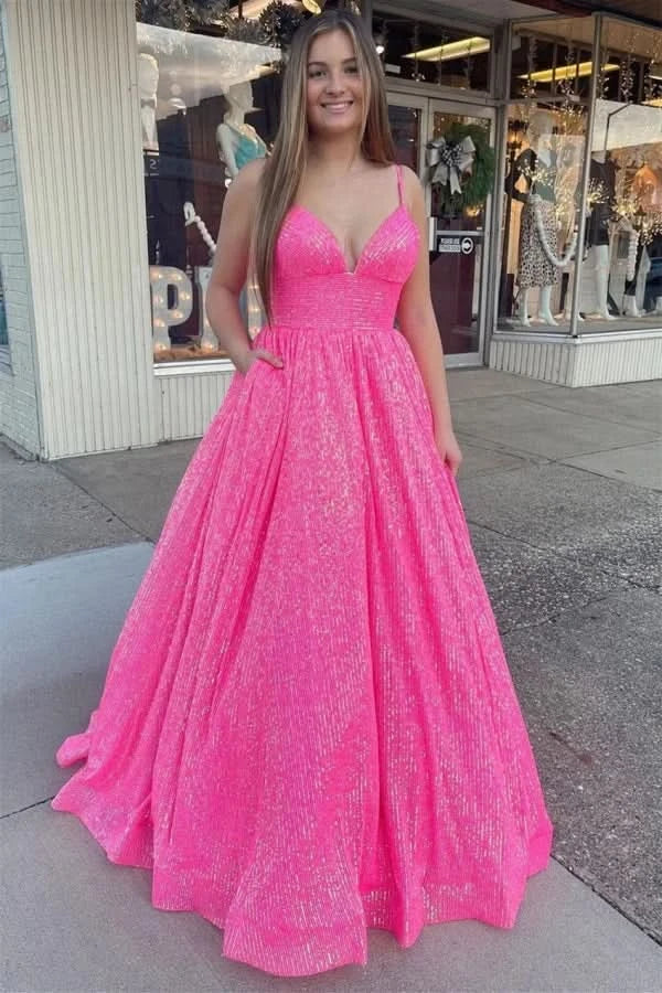 Spaghetti Strap Rose Red Prom Dress with Sleeveless Ball Gown BM bride