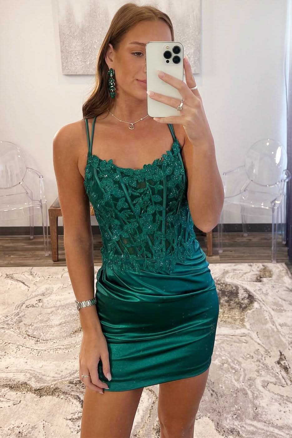 Stylish Bodycon Satin Double Straps Keyhole Back Homecoming Dress BM bride