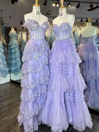 Adorable A-Line Sweetheart Tiered Long Tulle Prom Dress BM bride