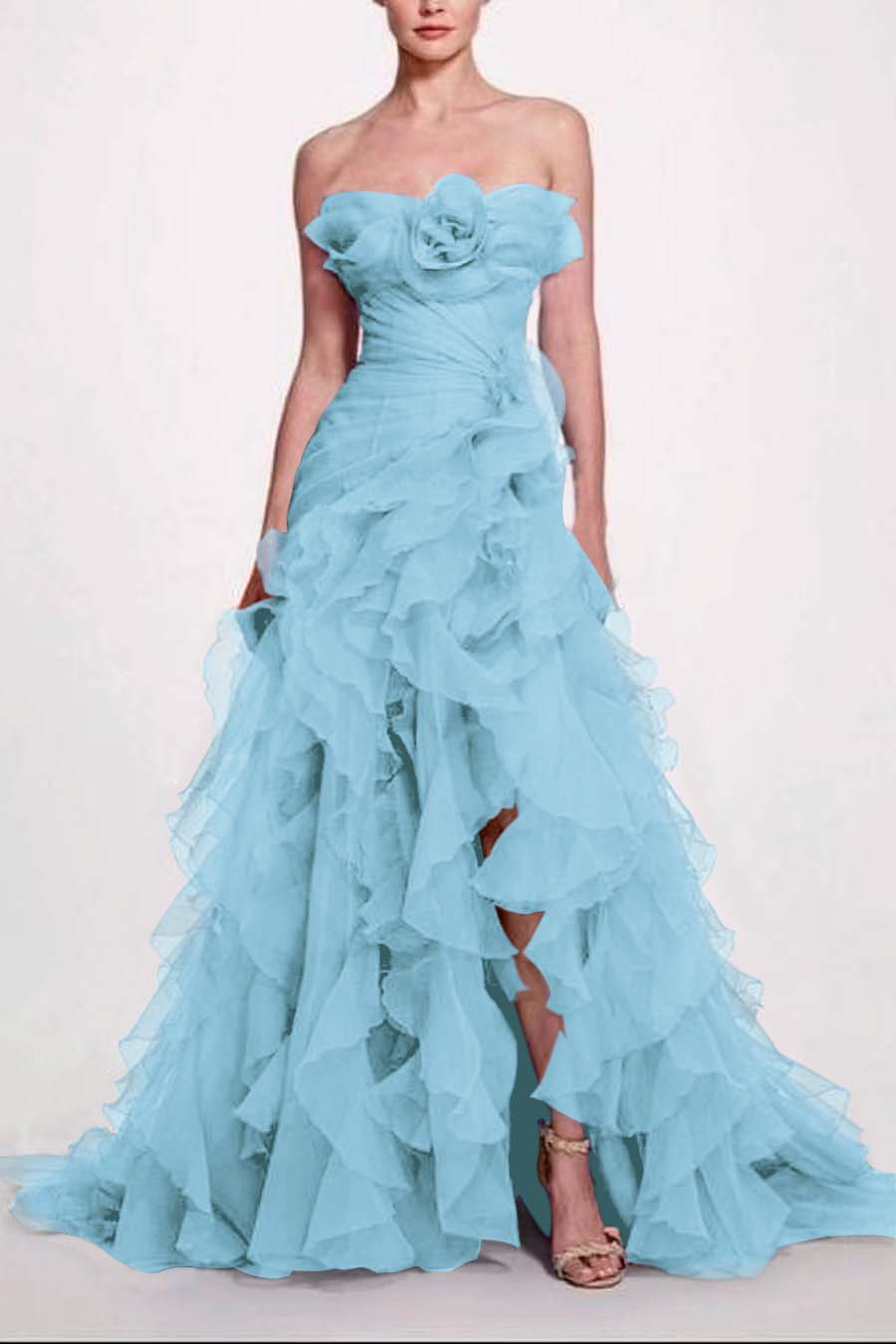Strapless Sleeveless Long High Split Prom Dress With Pleated BMBRIDE