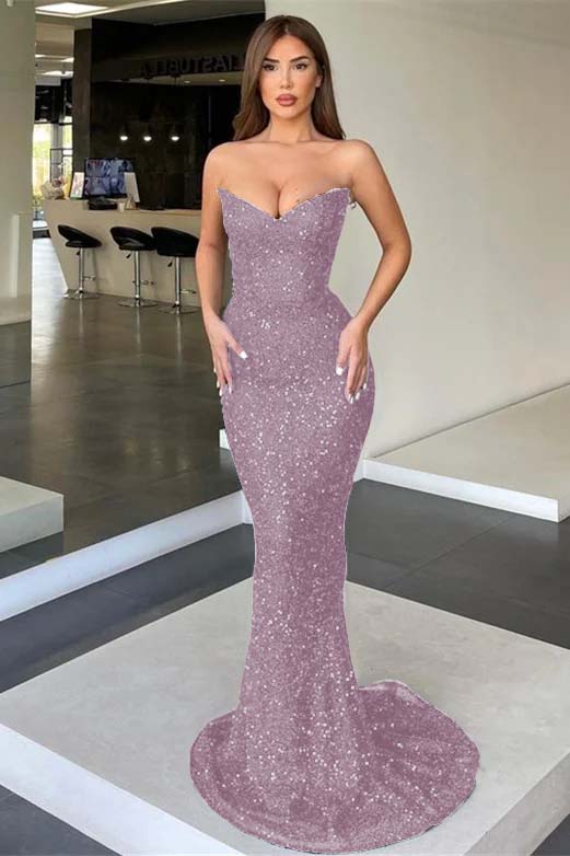 Black Strapless Sleeveless Long Mermaid Prom Dress With Sequins BMBRIDE