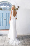 Beach Chiffon Wedding Dress with Lace Appliques BM bride
