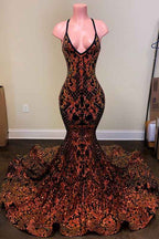 Plunging Halter V Neck Laser Sleeveless Mermaid Prom Dress Sleeveless Court