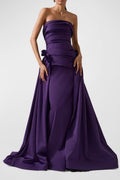 Strapless Backless Sleeveless Long A Line Prom Dress With Pleated BMBRIDE