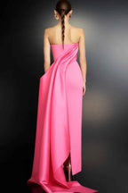 Charming Pink Strapless Sleeveless Long Prom Dress With Ruffles