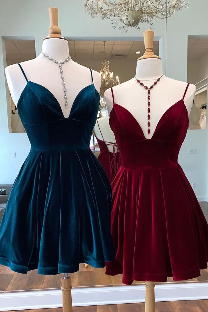 Luxurious A-line Velvet V Neck Homecoming Dress BM bride