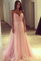 Pink Tulle Lace Spaghetti-Straps Prom Dress BM bride