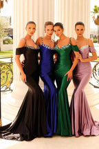 Off the Shoulder Sweetheart Beads Prom Dress With Spaghetti Strap Mermaid