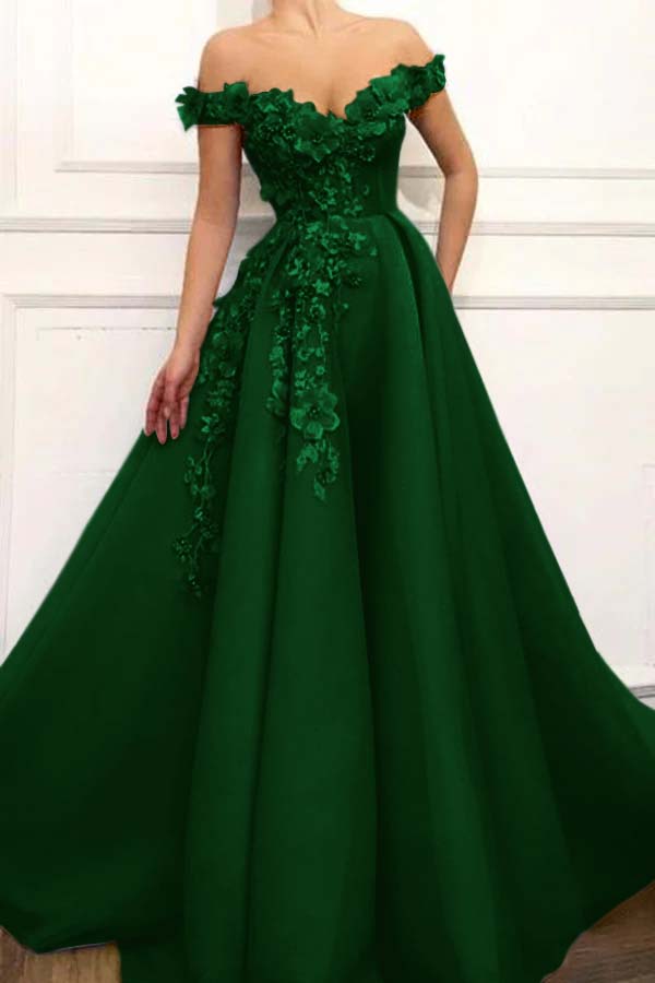 Strapless Off the Shoulder Sleeveless Long Prom Dress With Appliques BMBRIDE