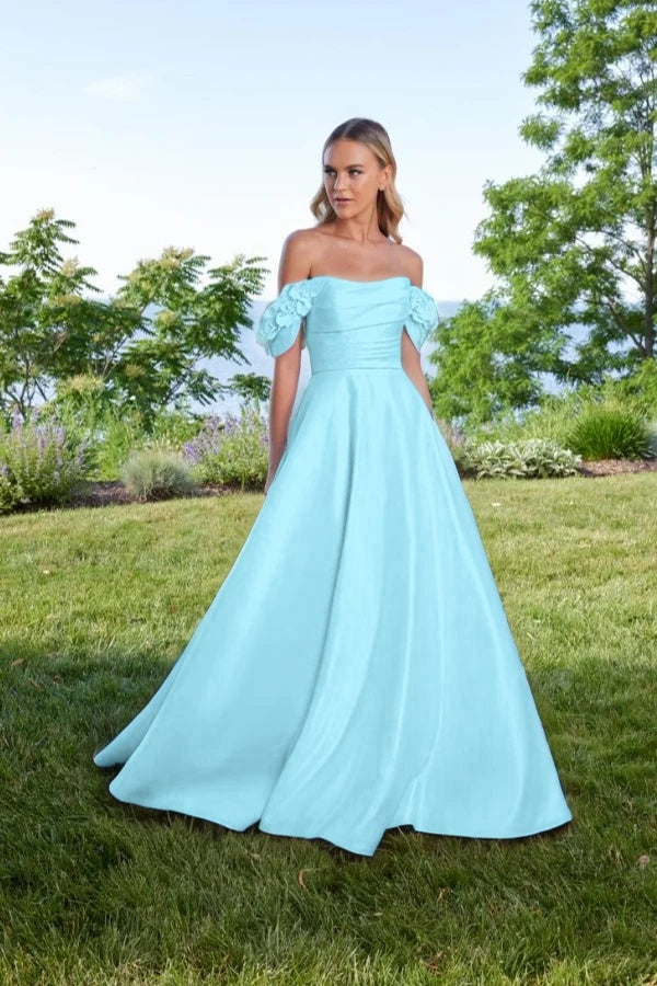 Off the Shoulder Sleeveless Long A Line Prom Dress With Pleated BMBRIDE