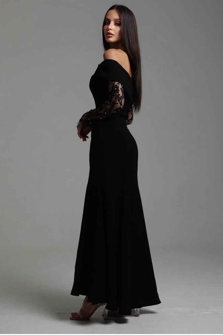Off the Shoulder Long Sleeves Long Prom Dress With Ruffles Appliques