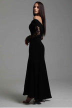 Off the Shoulder Long Sleeves Long Prom Dress With Ruffles Appliques