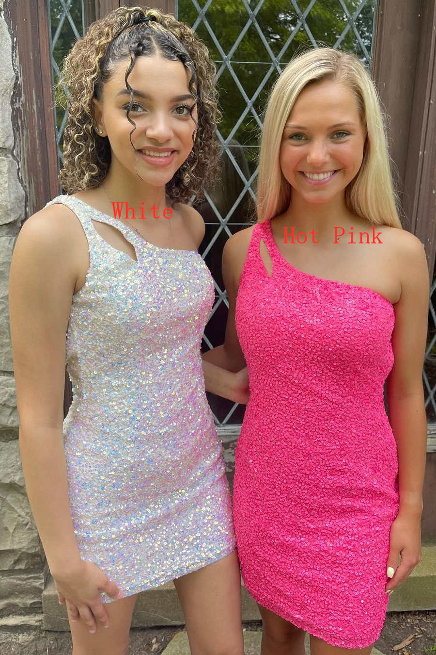 Sparkly One Shoulder Sequins Short Bodycon Homecoming Dress with Keyhole BM bride