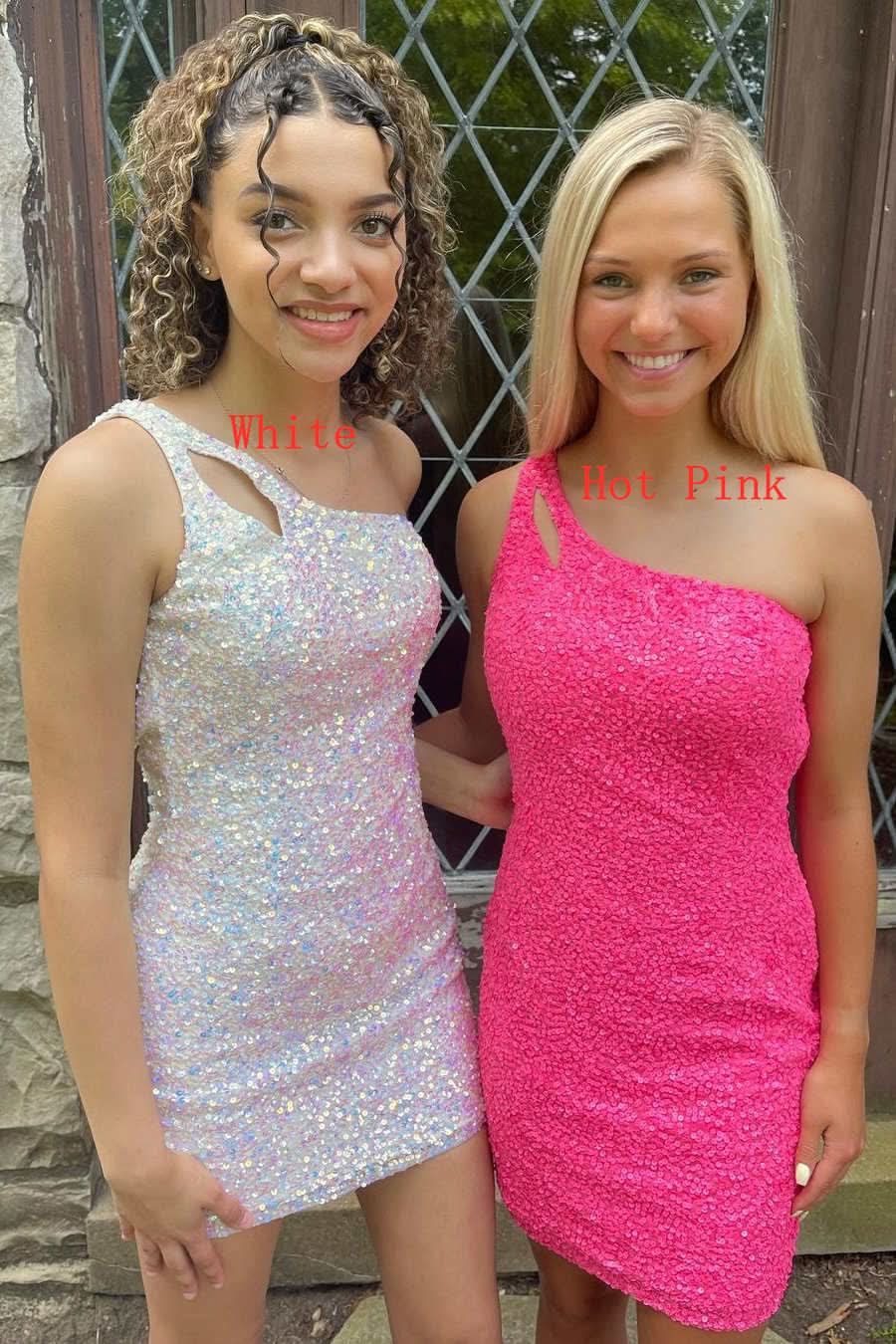 Sparkly One Shoulder Sequins Short Bodycon Homecoming Dress with Keyhole BM bride
