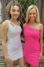 Sparkly One Shoulder Sequins Short Bodycon Homecoming Dress with Keyhole BM bride