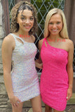 Sparkly One Shoulder Sequins Short Bodycon Homecoming Dress with Keyhole BM bride