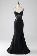 Spaghetti Strap Sleeveless Long Mermaid Prom Dress With Beading