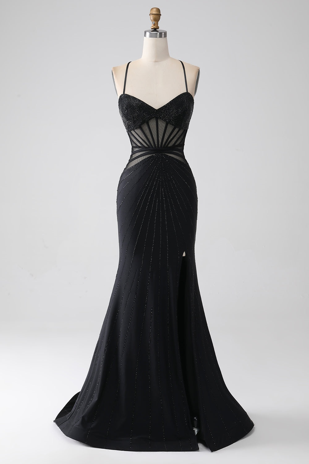 Spaghetti Strap Sleeveless Long Mermaid Prom Dress With Beading