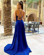 Royal Blue Spaghetti-Straps Mermaid Evening Dress with Split BM bride