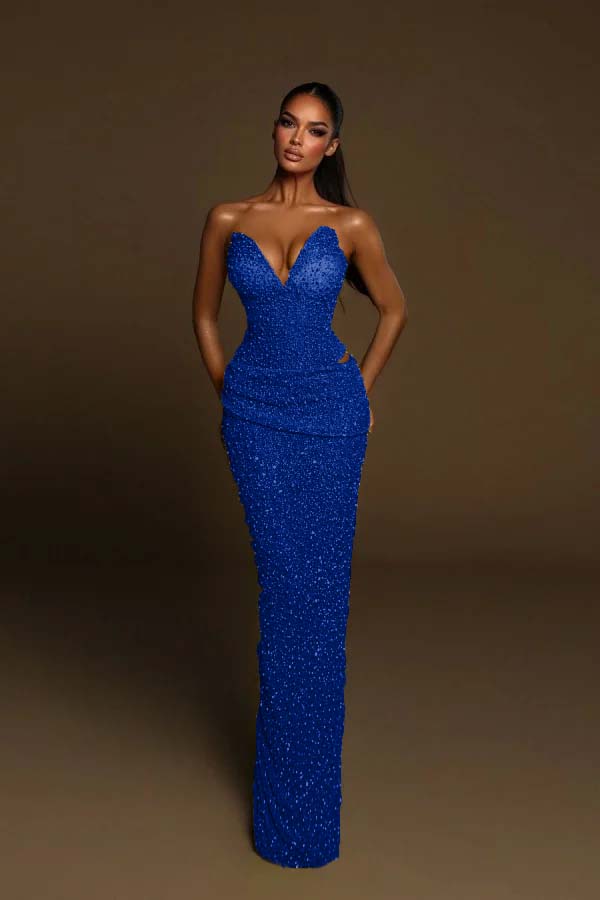 Strapless Sleeveless Long Mermaid Prom Dress With Pleated Beading BMBRIDE