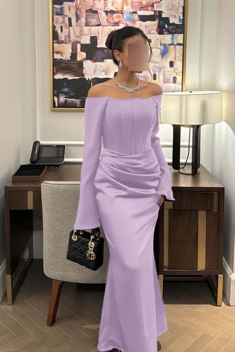 Strapless Long Sleeves Mermaid Long Prom Dress With Pleated BMBRIDE