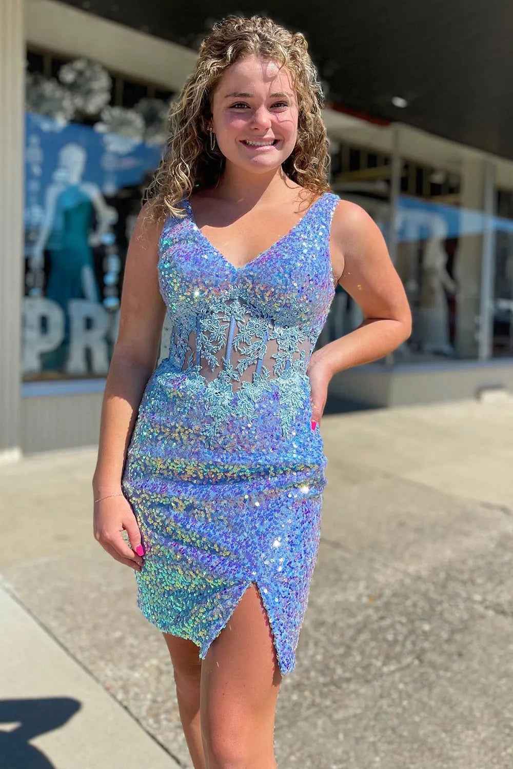 Sparkly Silver Corset Sequined Tight Short Homecoming Dress With Appliques Bmbride