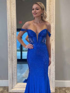 Off the Shoulder Prom Gowns for Women Mermaid Royal Blue Evening Dress