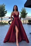 Elegant Spaghetti-Straps A-Line Evening Dress with Split and Pockets BM bride
