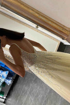 Daffodil Tulle Spaghetti Strap Sleeveless Prom Dress A Line With Beadings