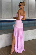 Strapless Sleeveless Ruffles Long Prom Dress With Front Split