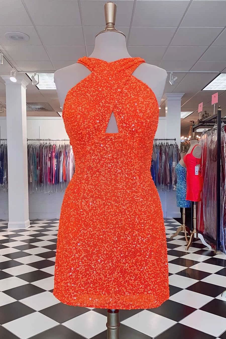 Lynn |A-line Sheath Backless Hot Pink Sequins Homecoming Dress BM bride